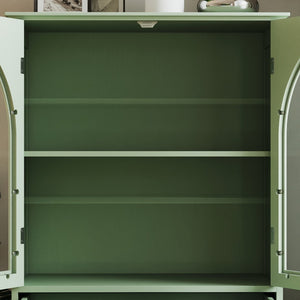English Elm Mint Green Farmhouse Buffet Sideboard with Arched Glass Door and Tiered Display Top W2557P502269