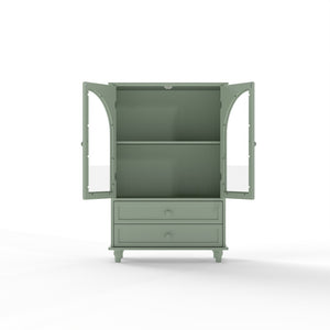 English Elm Mint Green Farmhouse Buffet Sideboard with Arched Glass Door and Tiered Display Top W2557P502269