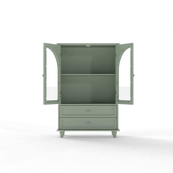 English Elm Mint Green Farmhouse Buffet Sideboard with Arched Glass Door and Tiered Display Top W2557P502269