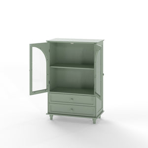 English Elm Mint Green Farmhouse Buffet Sideboard with Arched Glass Door and Tiered Display Top W2557P502269