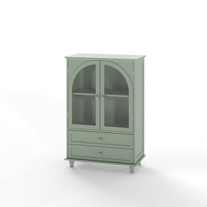 English Elm Mint Green Farmhouse Buffet Sideboard with Arched Glass Door and Tiered Display Top W2557P502269