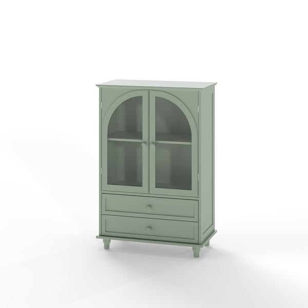 English Elm Mint Green Farmhouse Buffet Sideboard with Arched Glass Door and Tiered Display Top W2557P502269