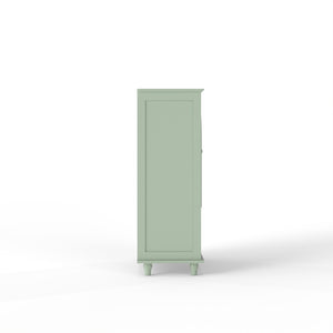 English Elm Mint Green Farmhouse Buffet Sideboard with Arched Glass Door and Tiered Display Top W2557P502269