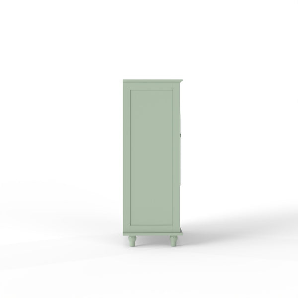 English Elm Mint Green Farmhouse Buffet Sideboard with Arched Glass Door and Tiered Display Top W2557P502269