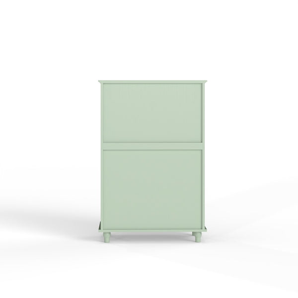 English Elm Mint Green Farmhouse Buffet Sideboard with Arched Glass Door and Tiered Display Top W2557P502269