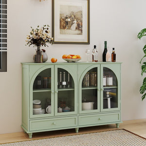 English Elm Green Mint Arched Tempered Glass Credenza with Drawers French Country Dining Storage W2557P502337