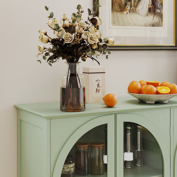 English Elm Green Mint Arched Tempered Glass Credenza with Drawers French Country Dining Storage W2557P502337