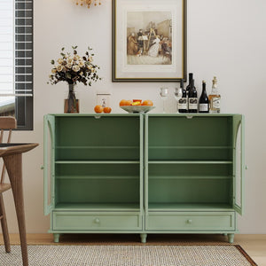 English Elm Green Mint Arched Tempered Glass Credenza with Drawers French Country Dining Storage W2557P502337