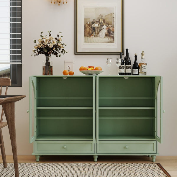 English Elm Green Mint Arched Tempered Glass Credenza with Drawers French Country Dining Storage W2557P502337