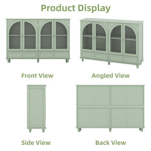 English Elm Green Mint Arched Tempered Glass Credenza with Drawers French Country Dining Storage W2557P502337