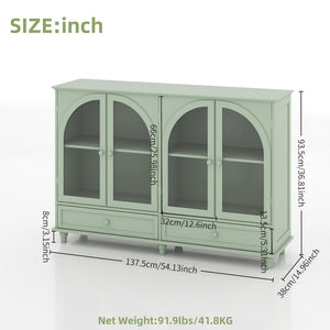 English Elm Green Mint Arched Tempered Glass Credenza with Drawers French Country Dining Storage W2557P502337