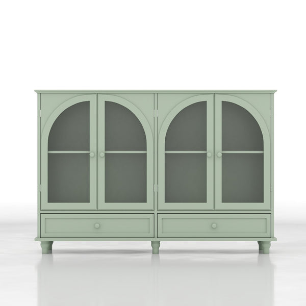English Elm Green Mint Arched Tempered Glass Credenza with Drawers French Country Dining Storage W2557P502337