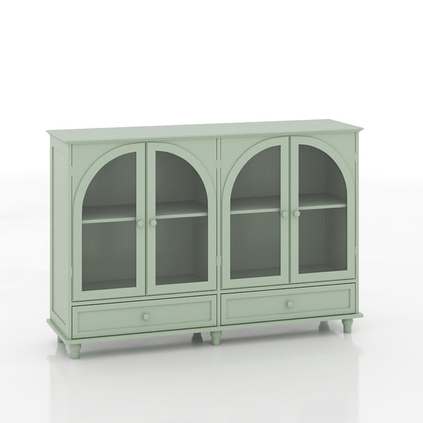 English Elm Green Mint Arched Tempered Glass Credenza with Drawers French Country Dining Storage W2557P502337