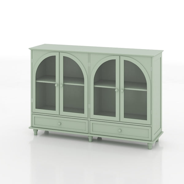 English Elm Green Mint Arched Tempered Glass Credenza with Drawers French Country Dining Storage W2557P502337