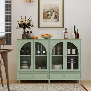 English Elm Green Mint Arched Tempered Glass Credenza with Drawers French Country Dining Storage W2557P502337