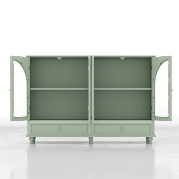 English Elm Green Mint Arched Tempered Glass Credenza with Drawers French Country Dining Storage W2557P502337