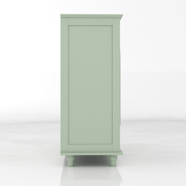 English Elm Green Mint Arched Tempered Glass Credenza with Drawers French Country Dining Storage W2557P502337