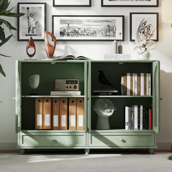 English Elm Green Mint Arched Tempered Glass Credenza with Drawers French Country Dining Storage W2557P502337