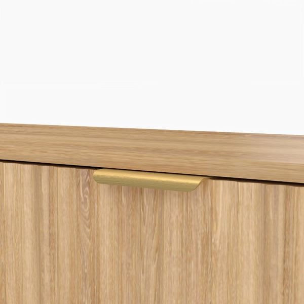 English Elm Mid-Century Fluted Oak Console Table with Drawers Open Shelf Slim Entryway Accent W2557P515569