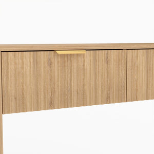 English Elm Mid-Century Fluted Oak Console Table with Drawers Open Shelf Slim Entryway Accent W2557P515569