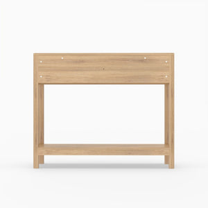 English Elm Mid-Century Fluted Oak Console Table with Drawers Open Shelf Slim Entryway Accent W2557P515569