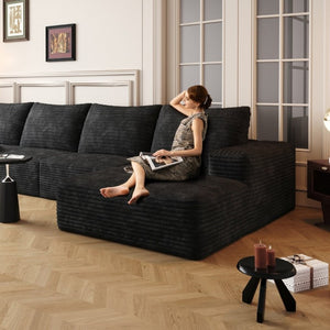English Elm 107 Inch Corduroy Modular Sectional Deep Seat Cloud Sofa Reversible Chaise Lounge W2564P401528