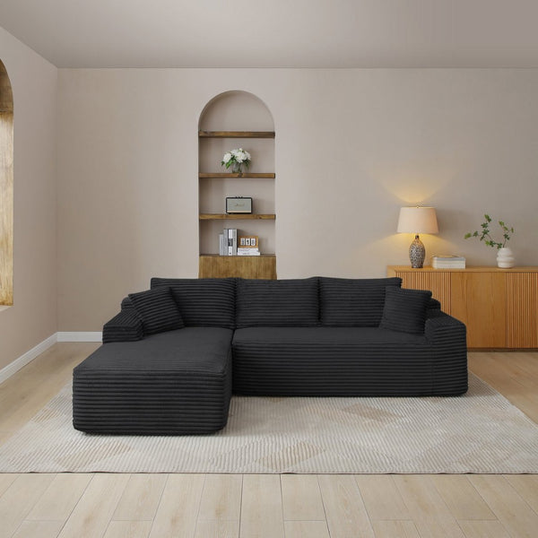 English Elm 95 Inch Modular Cloud Sectional Plush Corduroy Deep Seat L Shaped Reversible Chaise Sofa Black - B W2564P434683