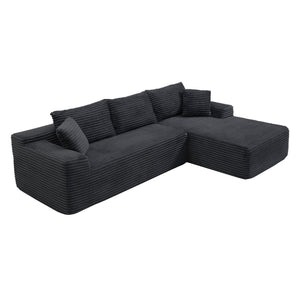 English Elm 95 Inch Modular Cloud Sectional Plush Corduroy Deep Seat L Shaped Reversible Chaise Sofa Black - A W2564P434688