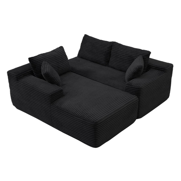 English Elm 95 Inch Modular Cloud Sectional Plush Corduroy Deep Seat L Shaped Reversible Chaise Sofa Black - A W2564P434688