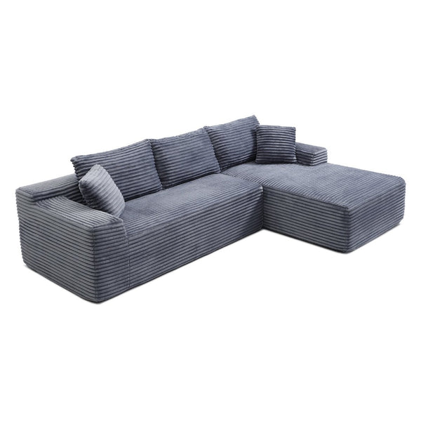 English Elm 95 Inch Modular Cloud Sectional Plush Corduroy Deep Seat L Shaped Reversible Chaise Sofa Grey - A W2564P434719