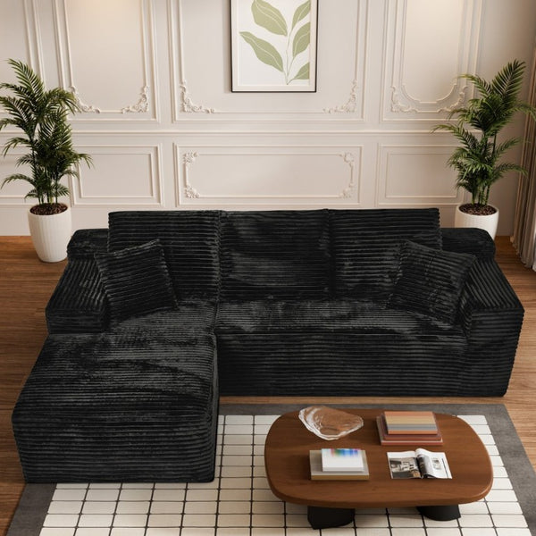 English Elm 107-Inch Corduroy Modular Sectional Sofa with Reversible Chaise for Open Living Spaces Black - B W2564S00072