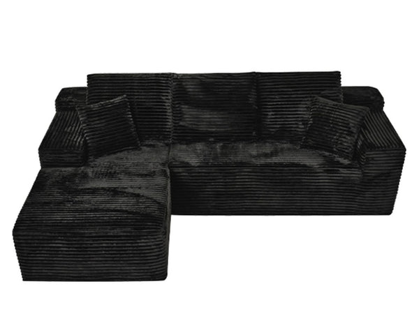 English Elm 107-Inch Corduroy Modular Sectional Sofa with Reversible Chaise for Open Living Spaces Black - B W2564S00072
