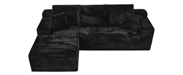 English Elm 107-Inch Corduroy Modular Sectional Sofa with Reversible Chaise for Open Living Spaces Black - B W2564S00072