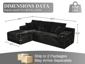 English Elm 107-Inch Corduroy Modular Sectional Sofa with Reversible Chaise for Open Living Spaces Black - B W2564S00072