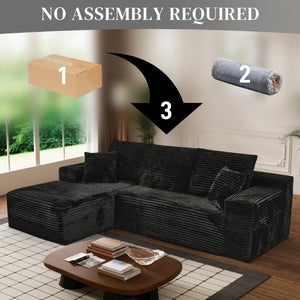 English Elm 107-Inch Corduroy Modular Sectional Sofa with Reversible Chaise for Open Living Spaces Black - B W2564S00072
