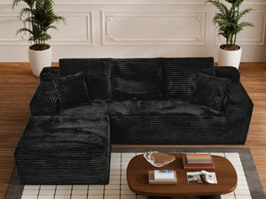 English Elm 107-Inch Corduroy Modular Sectional Sofa with Reversible Chaise for Open Living Spaces Black - B W2564S00072
