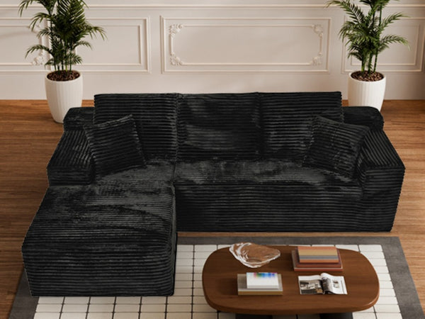 English Elm 107-Inch Corduroy Modular Sectional Sofa with Reversible Chaise for Open Living Spaces Black - B W2564S00072