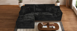 English Elm 107-Inch Corduroy Modular Sectional Sofa with Reversible Chaise for Open Living Spaces Black - B W2564S00072