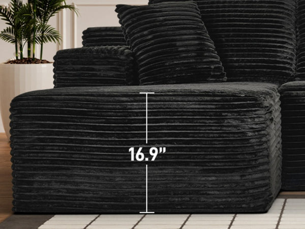 English Elm 107-Inch Corduroy Modular Sectional Sofa with Reversible Chaise for Open Living Spaces Black - B W2564S00072