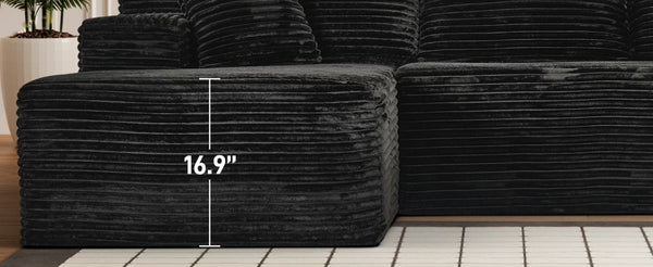 English Elm 107-Inch Corduroy Modular Sectional Sofa with Reversible Chaise for Open Living Spaces Black - B W2564S00072