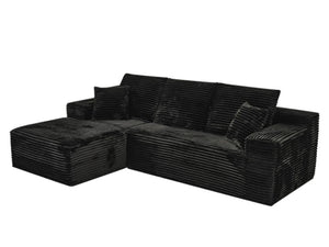 English Elm 107-Inch Corduroy Modular Sectional Sofa with Reversible Chaise for Open Living Spaces Black - B W2564S00072
