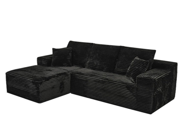 English Elm 107-Inch Corduroy Modular Sectional Sofa with Reversible Chaise for Open Living Spaces Black - B W2564S00072