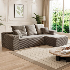 English Elm 107-Inch Corduroy Modular Sectional Sofa with Reversible Chaise for Open Living Spaces Brown - B W2564S00073