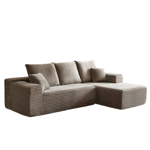 English Elm 107-Inch Corduroy Modular Sectional Sofa with Reversible Chaise for Open Living Spaces Brown - B W2564S00073