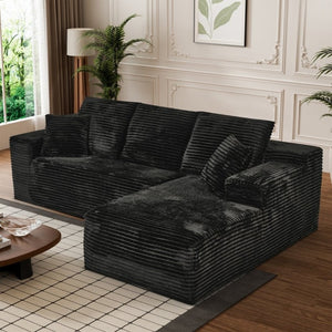 English Elm 107-Inch Corduroy Modular Sectional Sofa with Reversible Chaise for Open Living Spaces Black - A W2564S00074