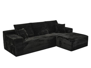 English Elm 107-Inch Corduroy Modular Sectional Sofa with Reversible Chaise for Open Living Spaces Black - A W2564S00074