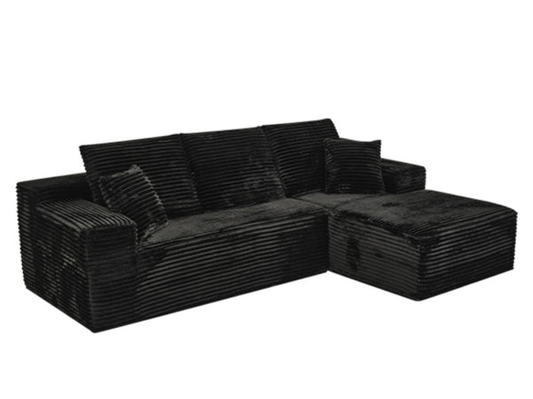 English Elm 107-Inch Corduroy Modular Sectional Sofa with Reversible Chaise for Open Living Spaces Black - A W2564S00074