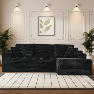 English Elm 107-Inch Corduroy Modular Sectional Sofa with Reversible Chaise for Open Living Spaces Black - A W2564S00074