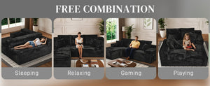 English Elm 107-Inch Corduroy Modular Sectional Sofa with Reversible Chaise for Open Living Spaces Black - A W2564S00074