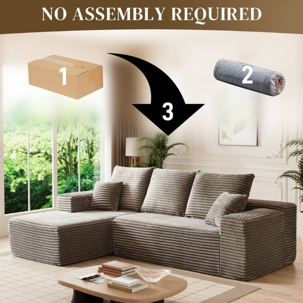 English Elm 107-Inch Corduroy Modular Sectional Sofa with Reversible Chaise for Open Living Spaces Brown - A W2564S00075